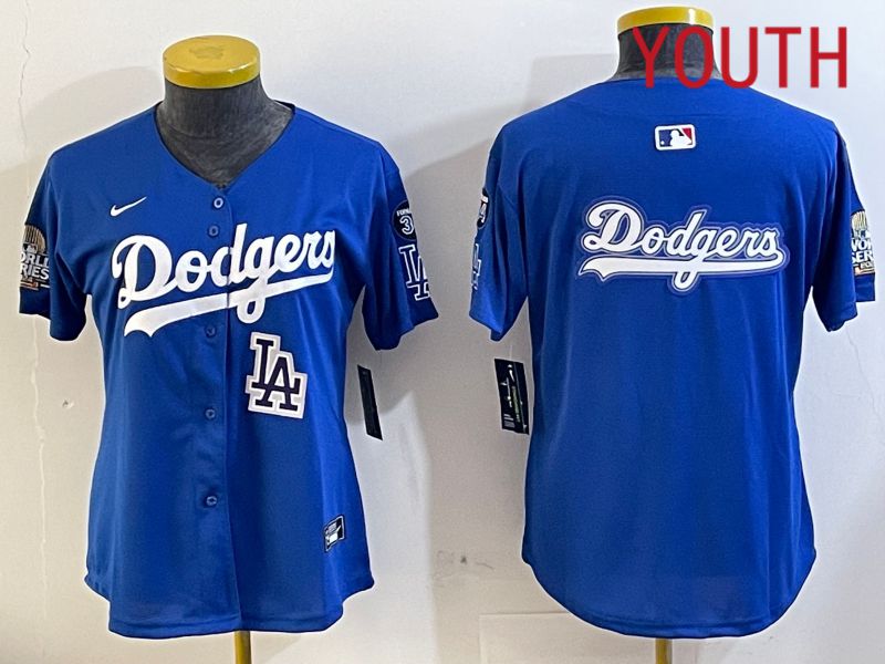 Youth  Los Angeles Dodgers blank 2024 World series patch blue jersey 202411294